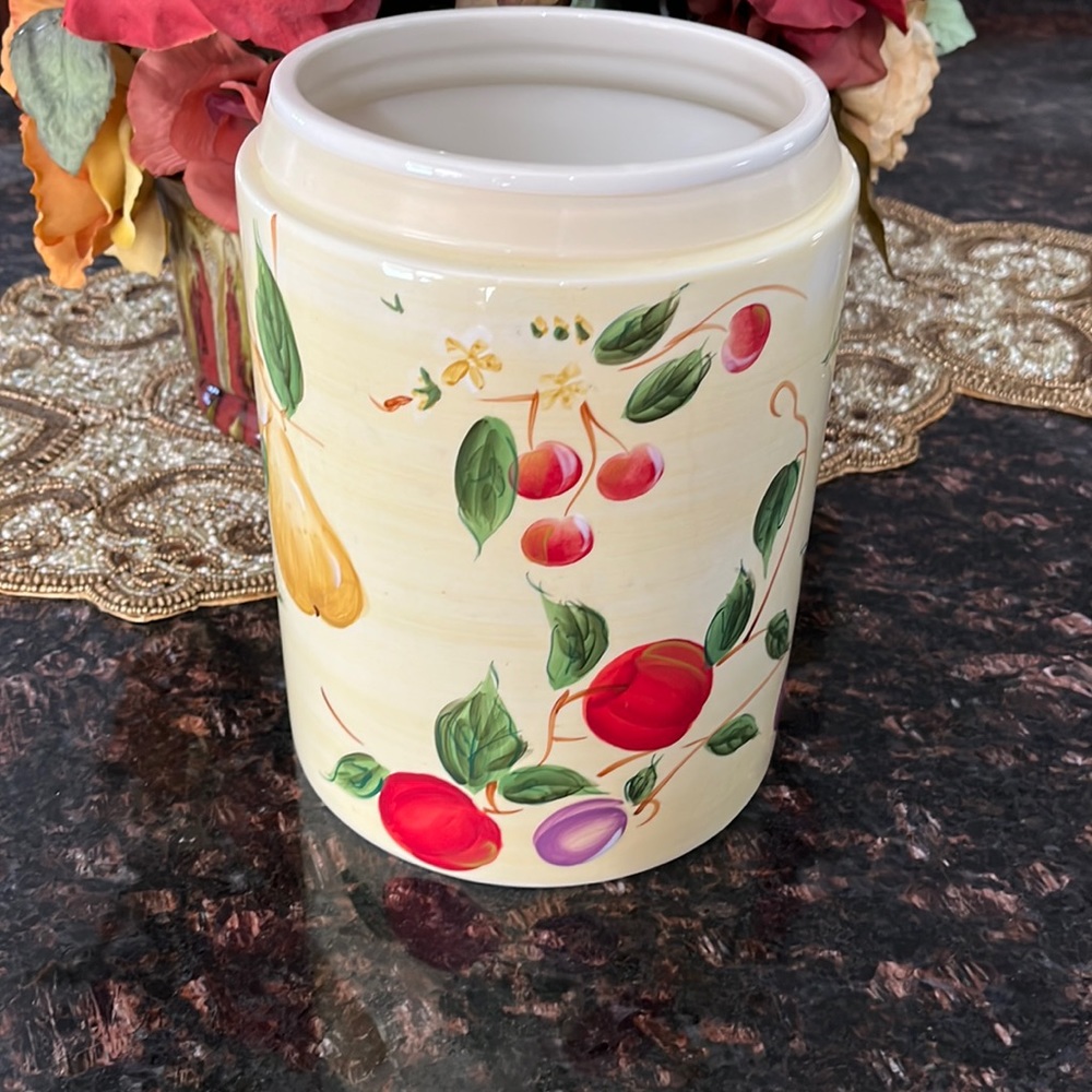 Stonelite Painted Fruit Tall Ceramic Jar